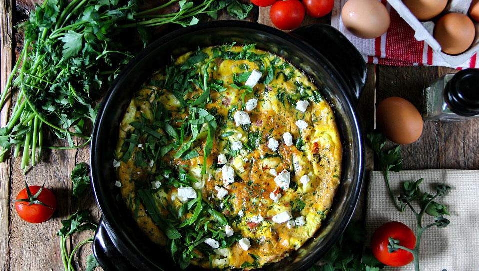 Spinach, Canadian Bacon, & Feta Frittata